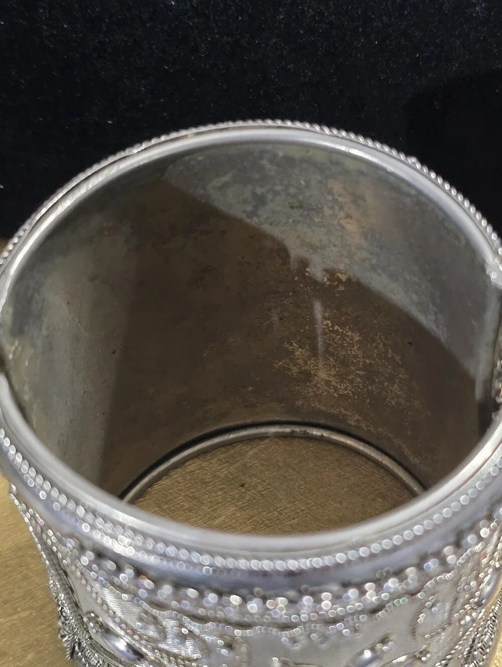 Vintage Ornate Tribal Etruscan Silver-Tone Floral Mesh Metal Wide Cuff Bracelet